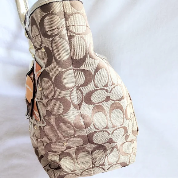 Coach Bleecker Khaki Signature Patchwork Floral Metallic Gold Tote Bag Y2K - Picture 7 of 15